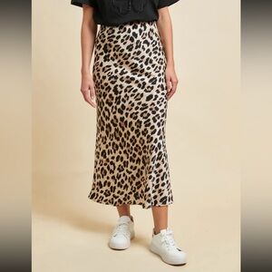 FROM PARIS FRANCE Leopard Print Midi Skirt